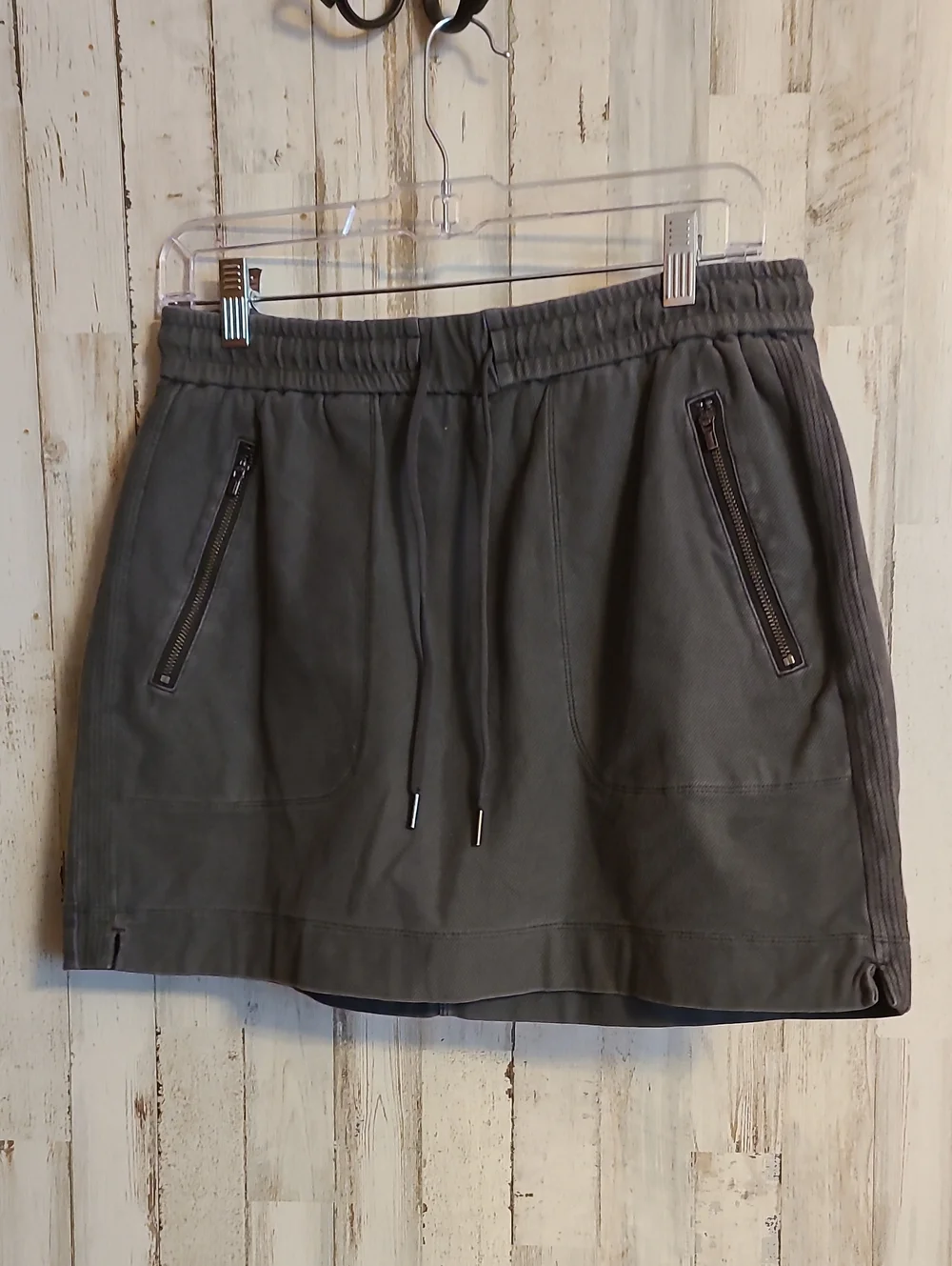 Casual Drawstring Zip-Pocket Skirt - Gray